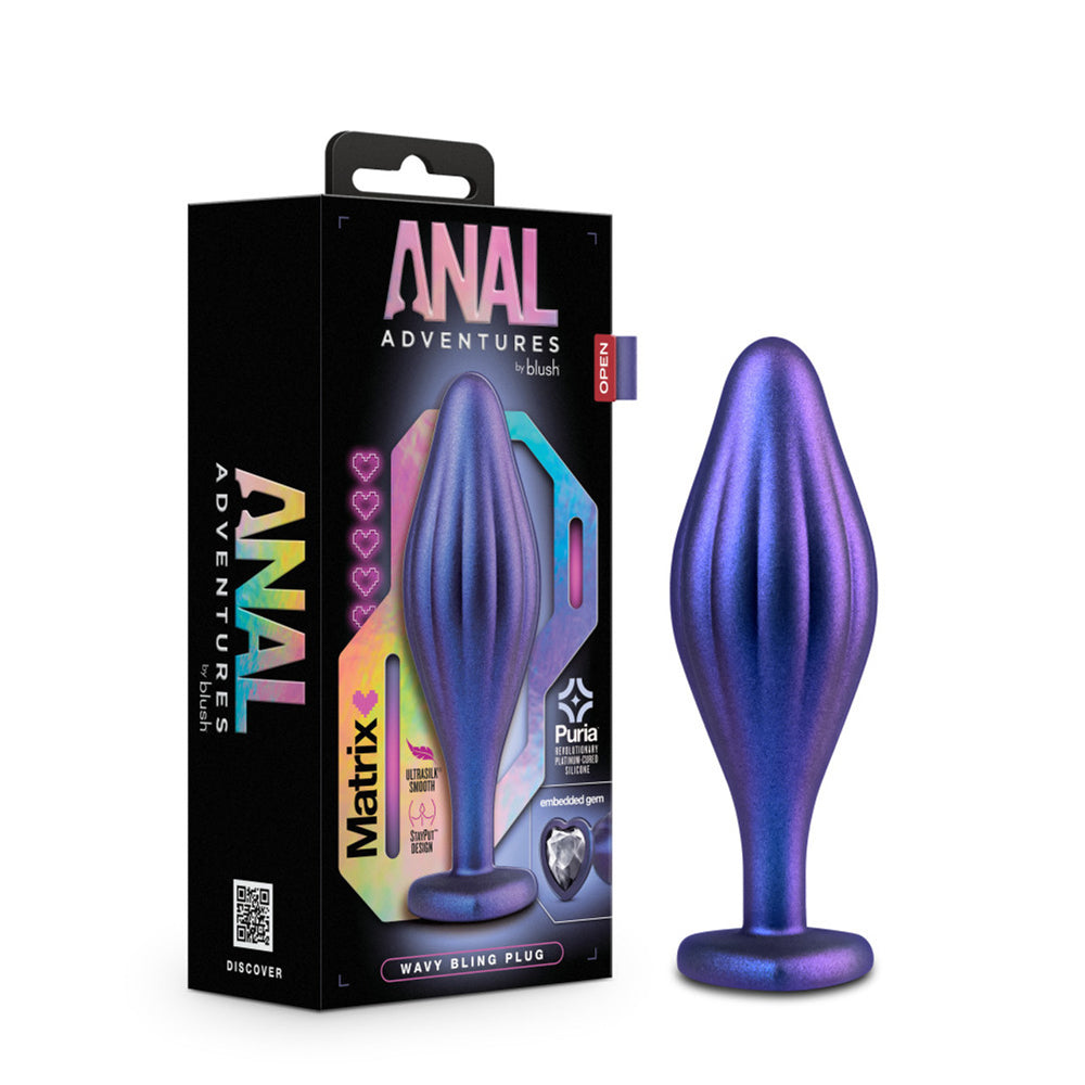 Anal Adventures Matrix Wavy Bling Plug Sapphire | 819835028871 | Discreet Personal Wellness