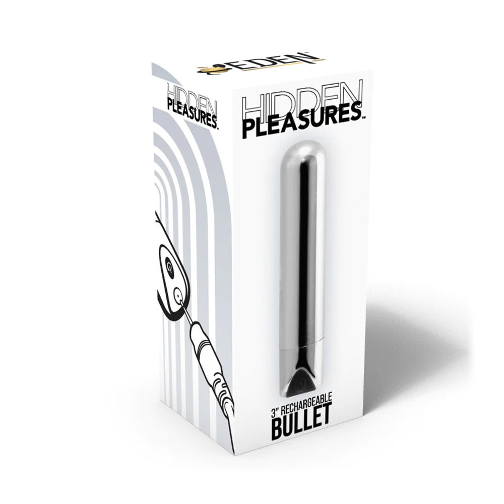 Hidden Pleasures Rechargleable Bullet Silver | 824538021500 | Discreet Personal Wellness