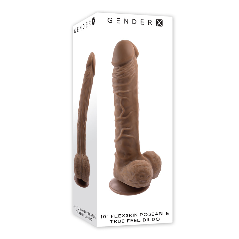 10" Flexskin Poseable True Feel Dildo Dark | 844477023731 | Discreet Personal Wellness