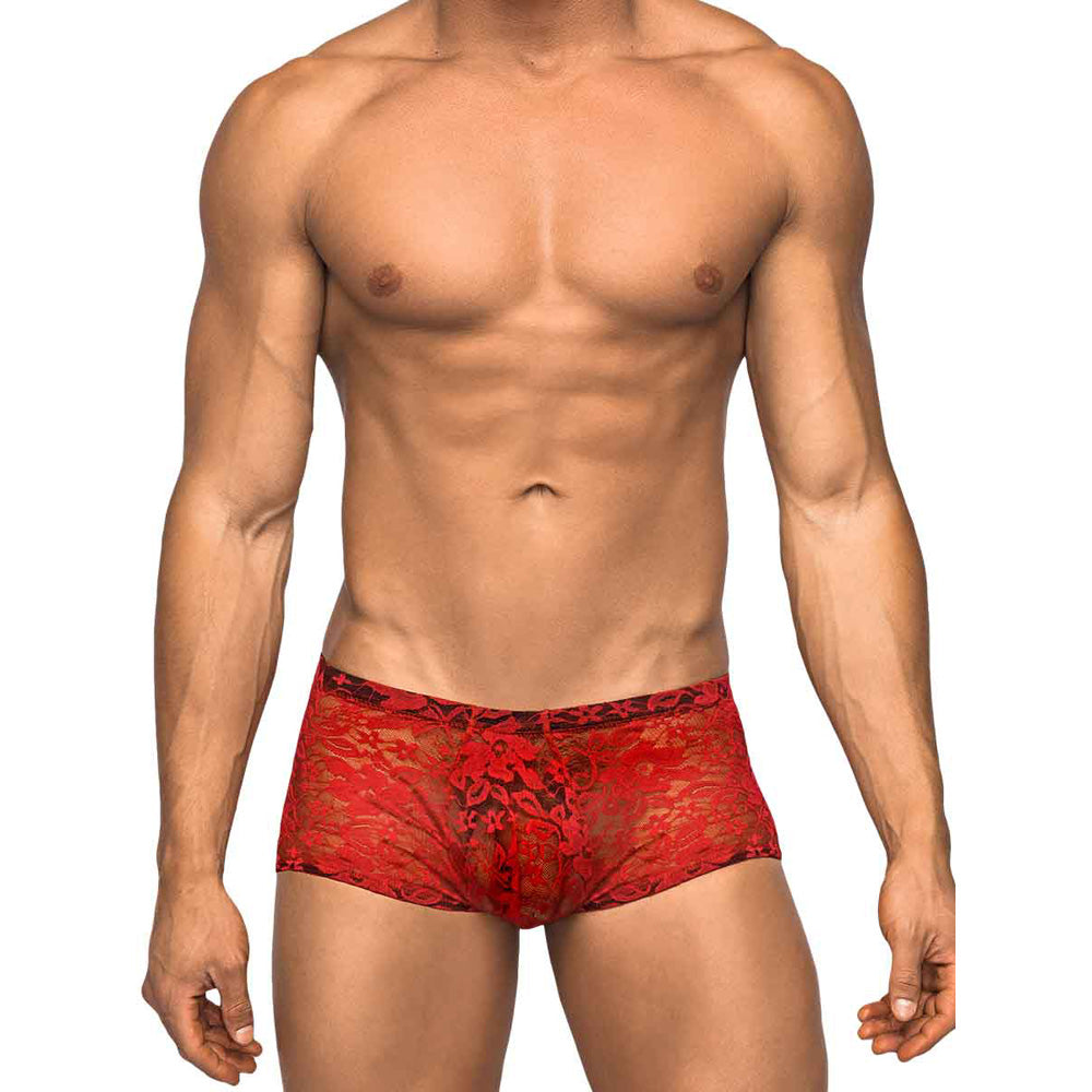 Stretch Lace Mini Short Red Xl | 845830074049 | Discreet Personal Wellness