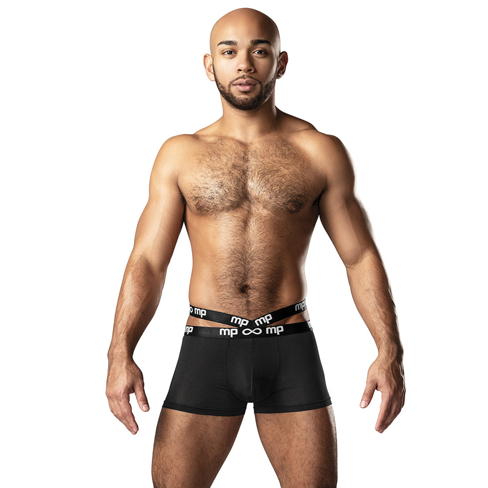 Infinite Comfort Amplifying Strappy Pouch Short Black Medium | 845830091190 | Discreet Personal Wellness