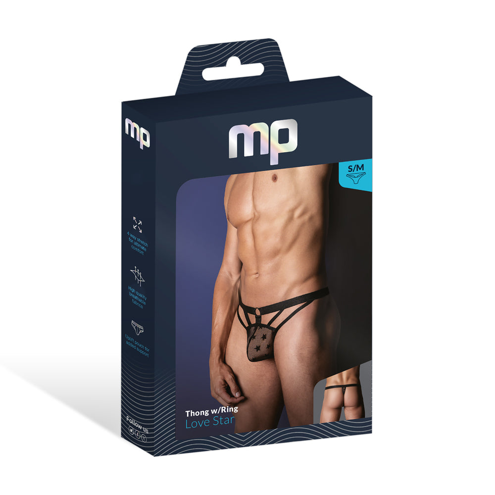 Love Star Thong W/ Ring Black S/M | 845830093293 | Discreet Personal Wellness
