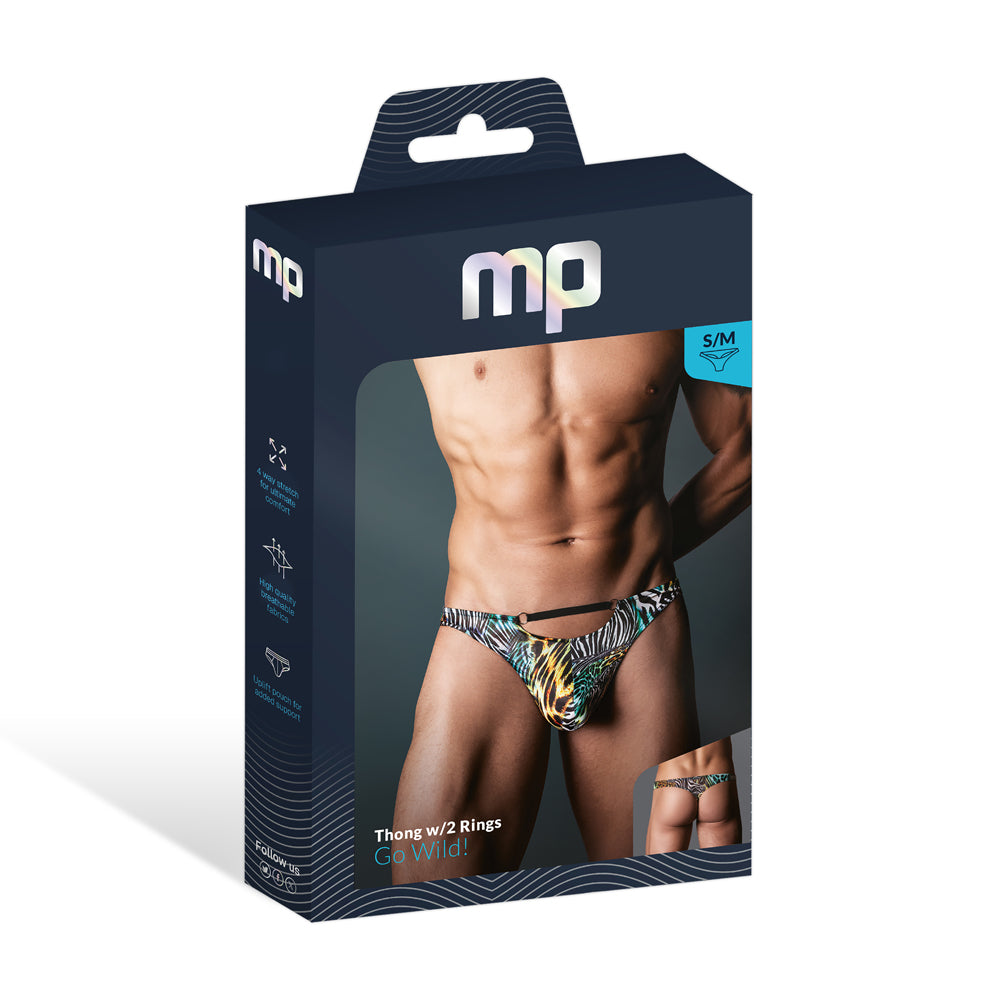 Go Wild! Thong W/ 2 Rings Multi Animal S/M | 845830093750 | Discreet Personal Wellness