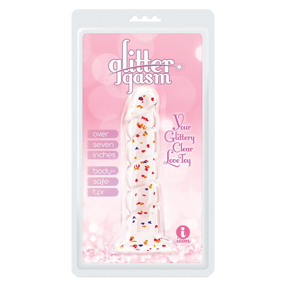Glittergasm 7.5" Red Orange Yellow Swirl Dildo | 847841013338 | Discreet Personal Wellness