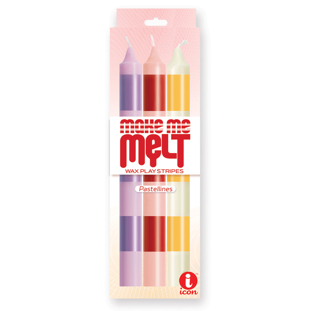The 9's Make Me Melt Sensual Warm-Drip Candles Candles 3Pk Stripes Pastellines | 847841023283 | Discreet Personal Wellness