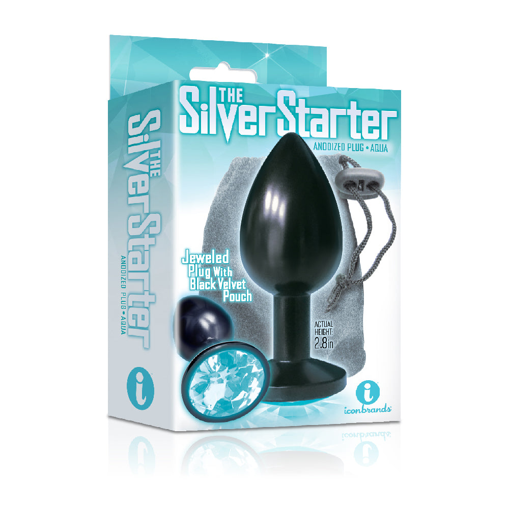 The 9's The Silver Starter Bejeweled Annodized Stainless Steel Plug Aqua | 847841026147 | Discreet Personal Wellness