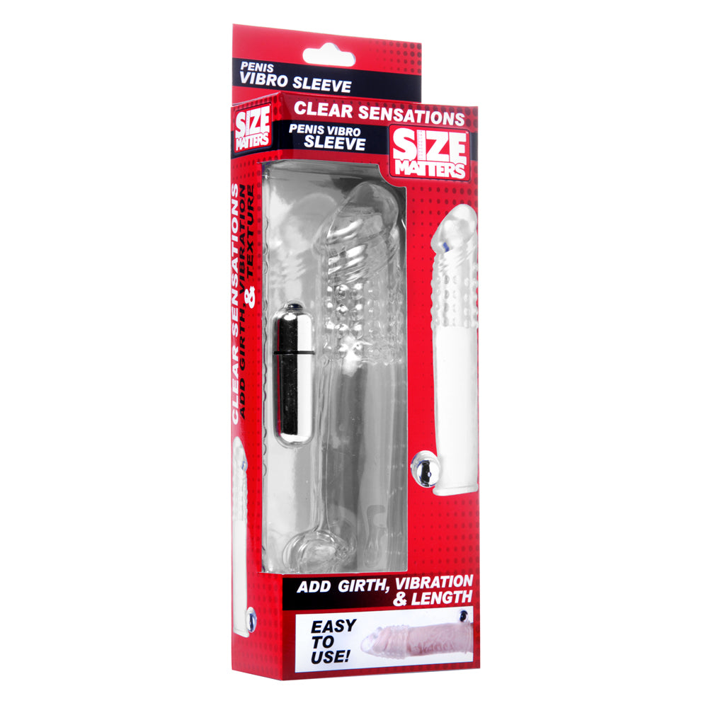 Size Matters Clear Sensations Penis Extender Vibro Sleeve With Bullet | 848518011213 | Discreet Personal Wellness