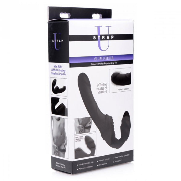 Strap U Slim Rider Ribbed 9X Vibrating Strapless Strap-On | 848518031150 | Discreet Personal Wellness
