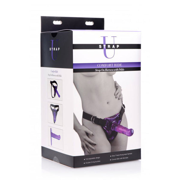 Strap U Comfort Ride Strap On Harness W/ Dildo Purple | 848518031655 | Discreet Personal Wellness
