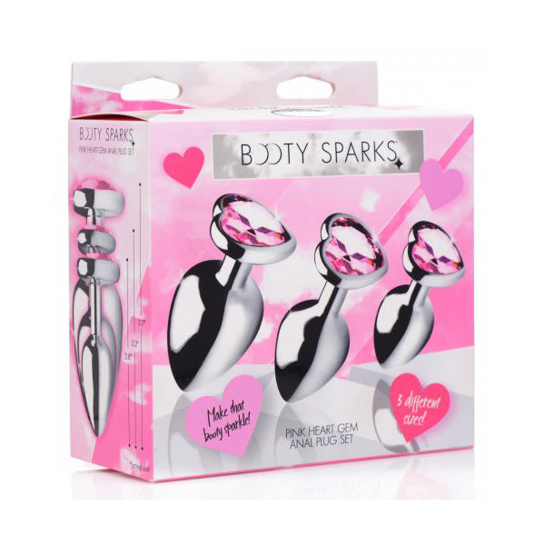 Booty Sparks Pink Heart Gem Anal Plug Set | 848518033796 | Discreet Personal Wellness