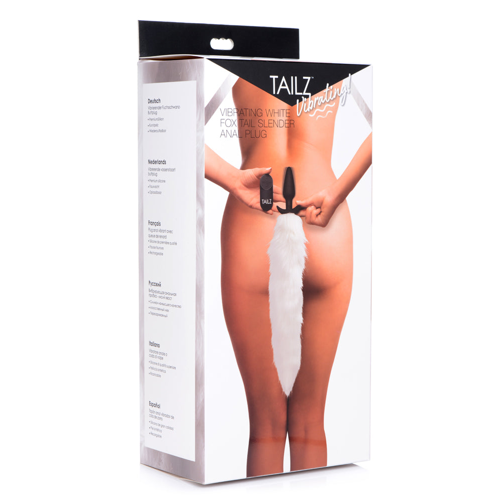 Tailz Vibrating White Fox Tail Slender Anal Plug | 848518034441 | Discreet Personal Wellness