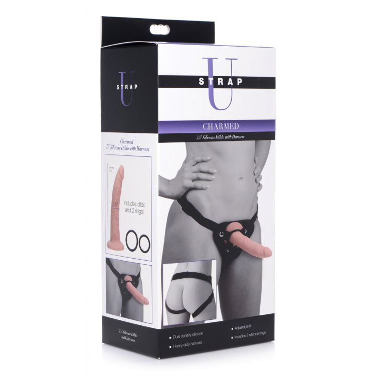 Strap U Charmed 7.5'' Silicone Dildo With Harness | 848518037305 | Discreet Personal Wellness