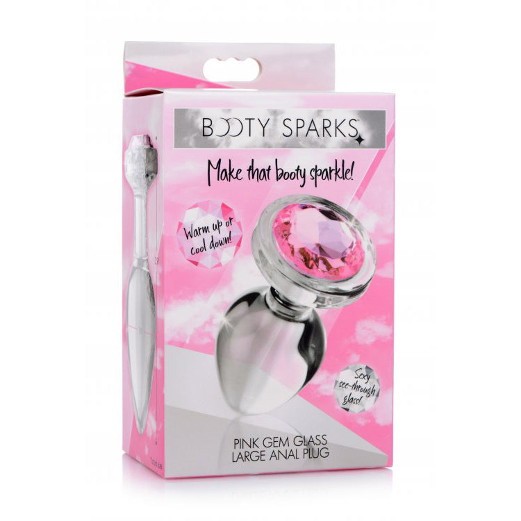 Booty Sparks Pink Gem Glass Anal Plug Large | 848518037367 | Discreet Personal Wellness