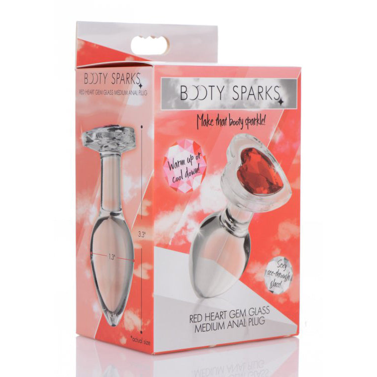 Booty Sparks Red Heart Gem Glass Anal Plug Medium | 848518037398 | Discreet Personal Wellness