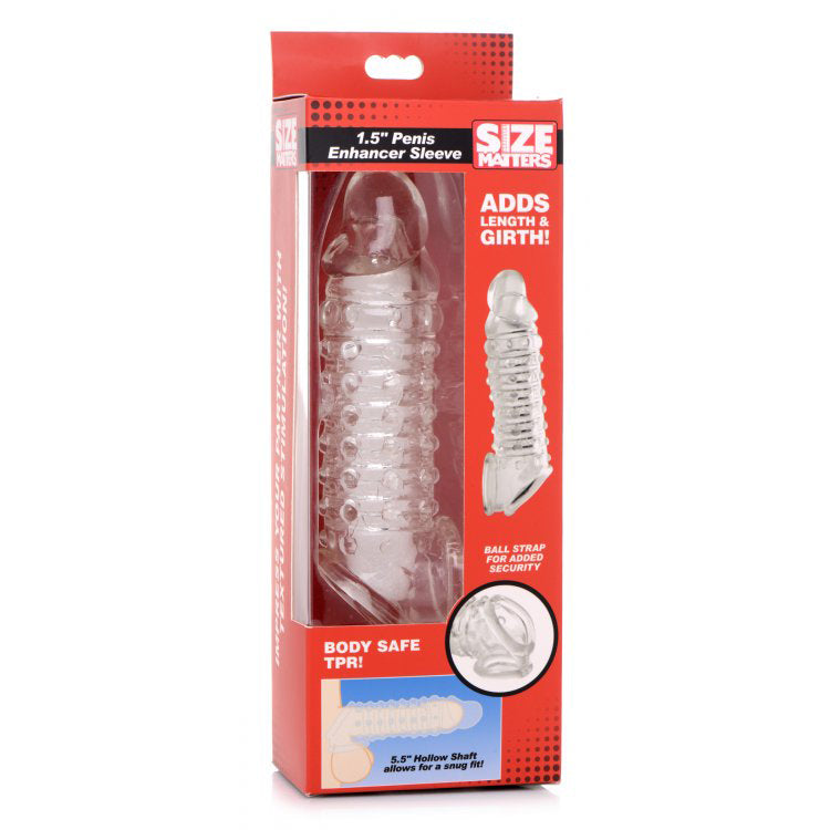 Size Matters 1.5" Penis Enhancer Sleeve Clear | 848518039910 | Discreet Personal Wellness
