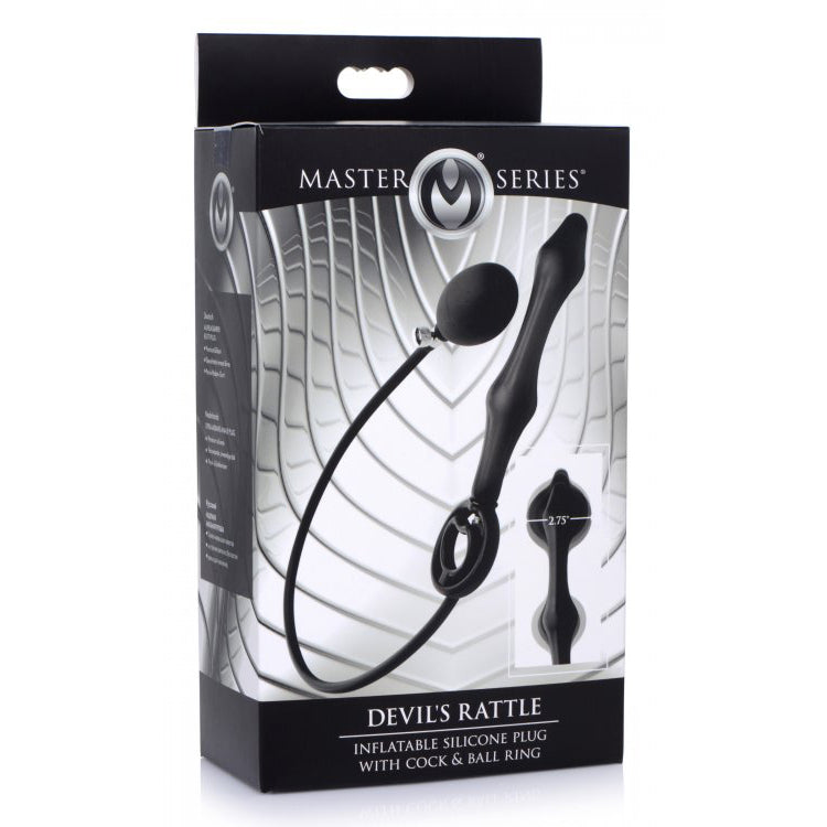 Master Series Devils Rattle Inflatable Silicone Anal Plug With Penis And Ball Ring | 848518042590 | Discreet Personal Wellness