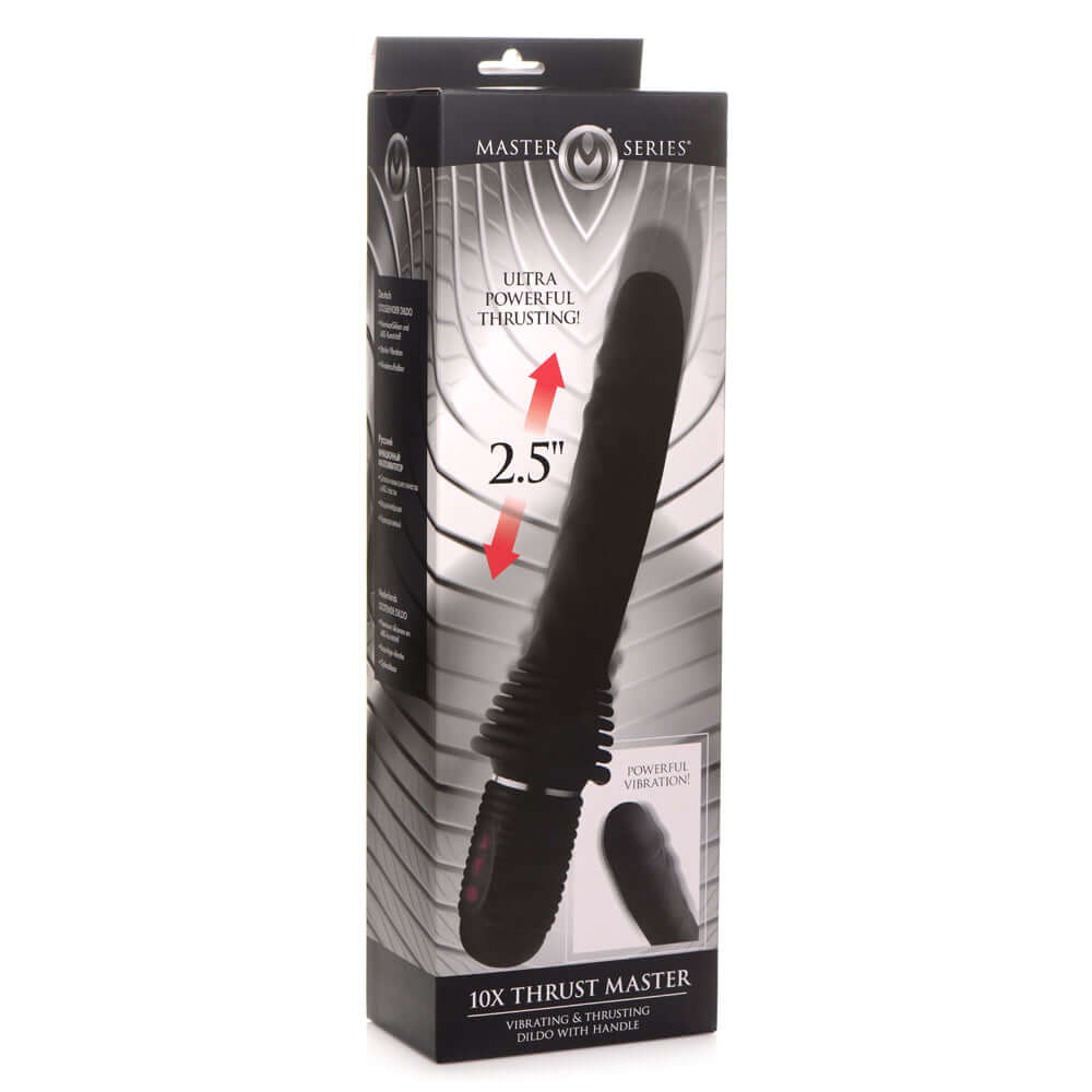 Master Series 10X Thrust Master Vibrating And Thrusting Dildo With Handle | 848518043429 | Discreet Personal Wellness