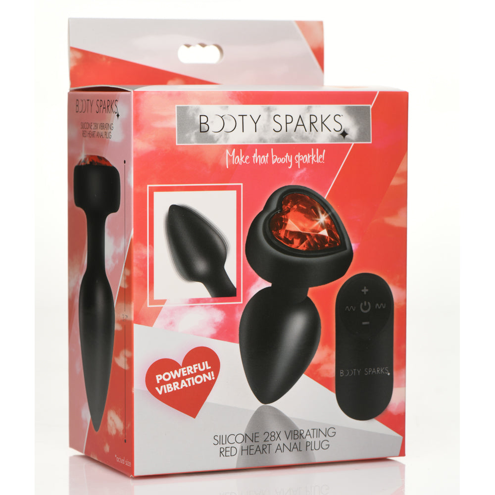 Booty Sparks 28X Silicone Vibrating Red Heart Anal Plug W/ Remote Small | 848518047526 | Discreet Personal Wellness