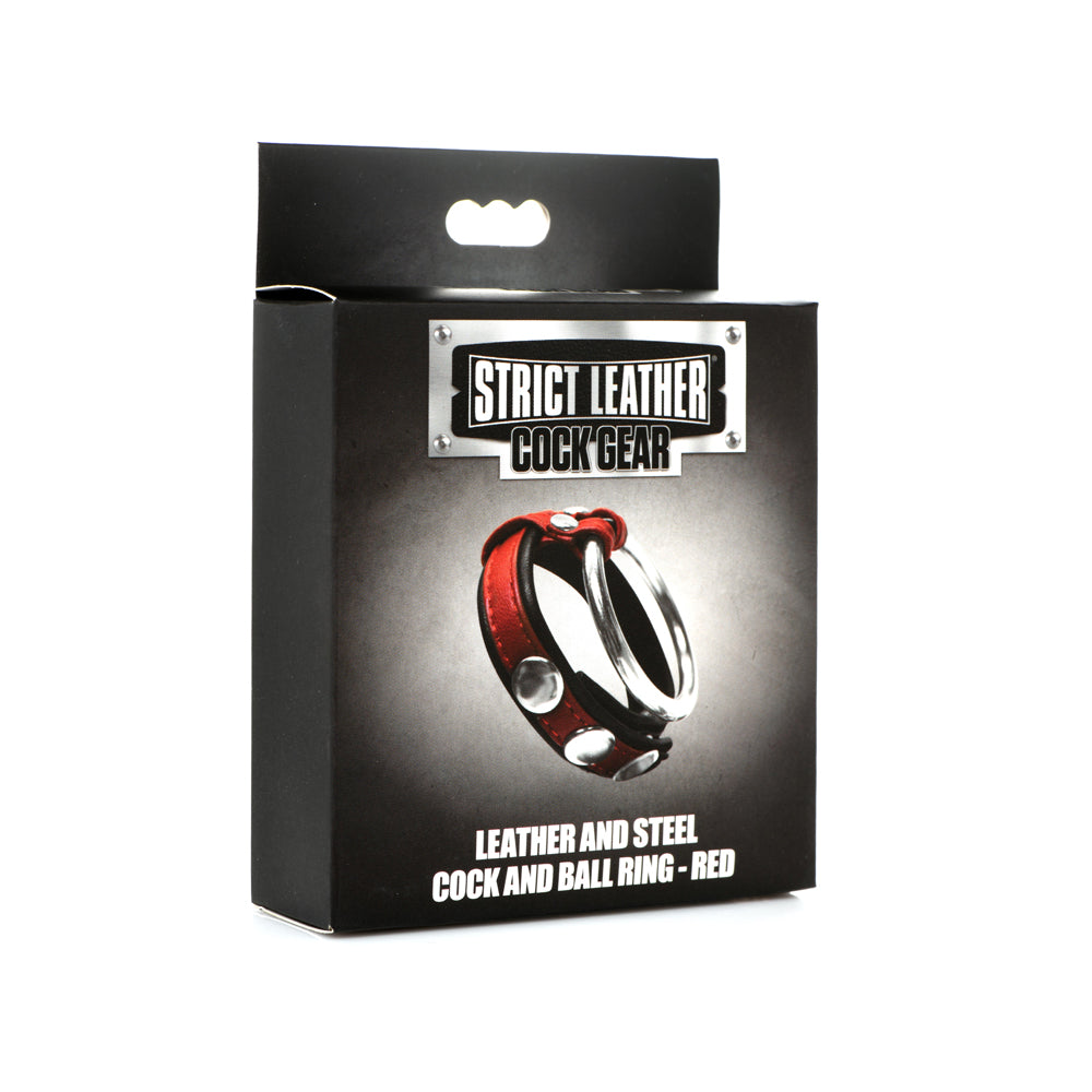 Strict Leather Penis Gear Leather And Steel Penis & Ball Ring Red | 848518048448 | Discreet Personal Wellness