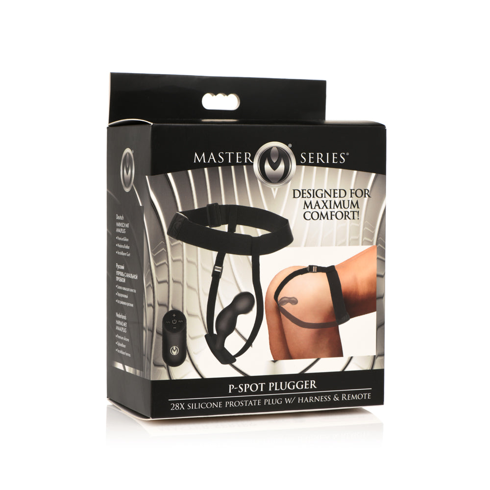Master Series P-Spot Plugger 28X Silicone Prostate Plug W/ Harness & Remote Control | 848518048868 | Discreet Personal Wellness