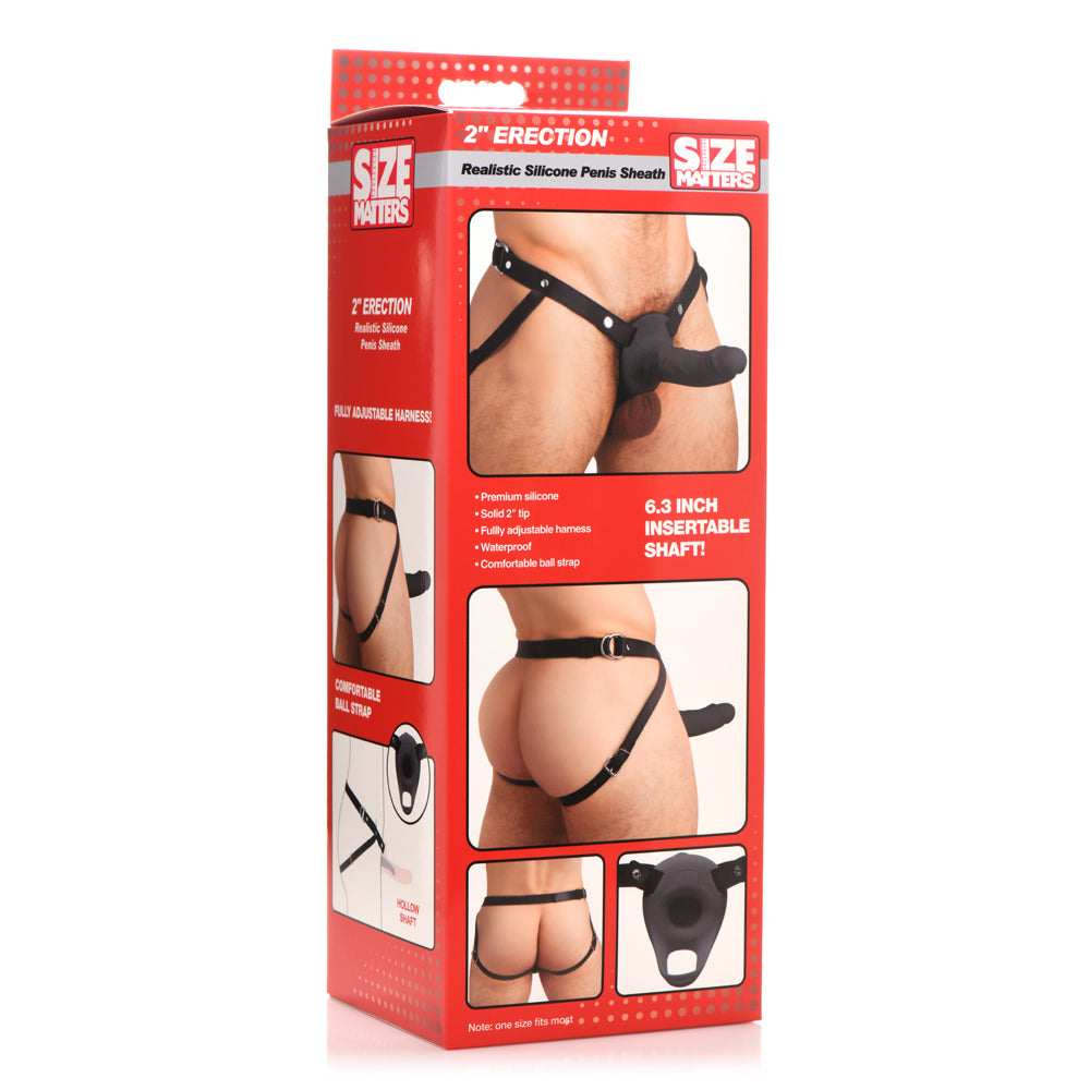 Size Matters Realistic Silicone Penis Sheath W/ 2" Tip Black | 848518051165 | Discreet Personal Wellness