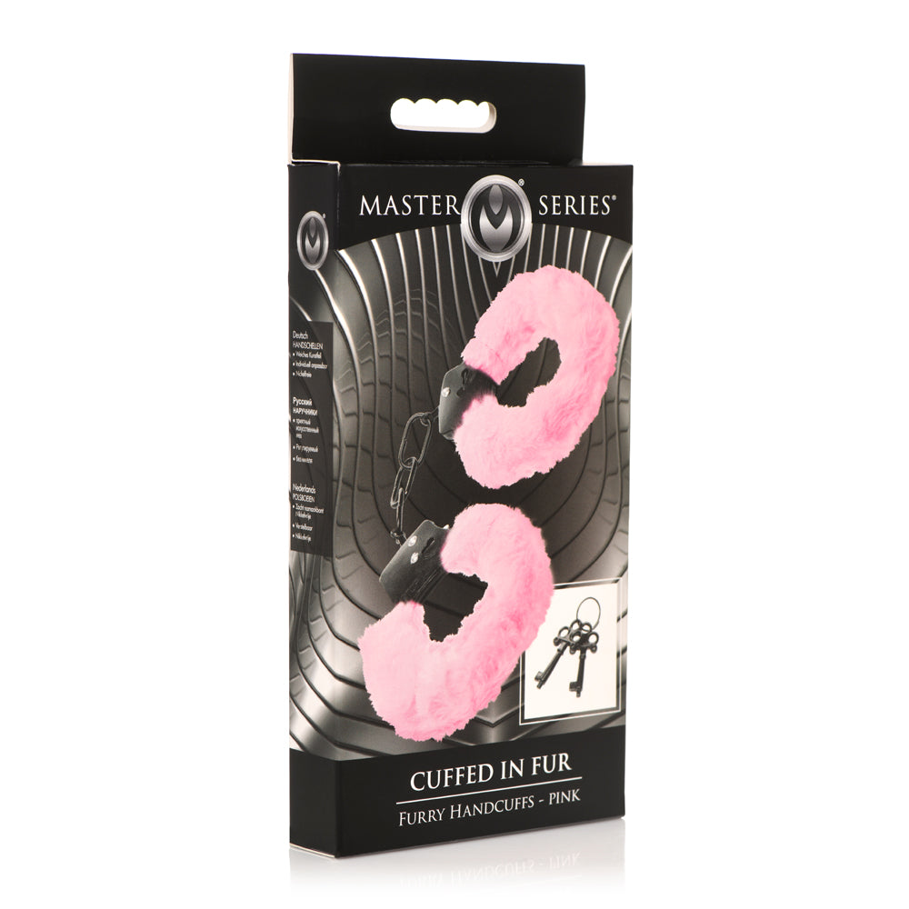 Master Series Cuffed In Fur Furry Handcuffs Pink | 848518052186 | Discreet Personal Wellness
