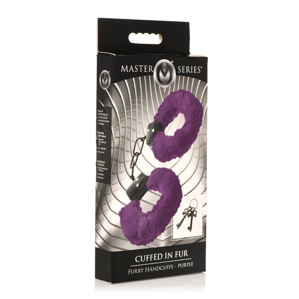 Master Series Cuffed In Fur Furry Handcuffs Purple | 848518052193 | Discreet Personal Wellness