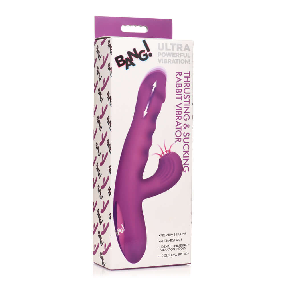 Bang! Thrusting & Sucking Rabbit Vibrator Purple | 848518055101 | Discreet Personal Wellness