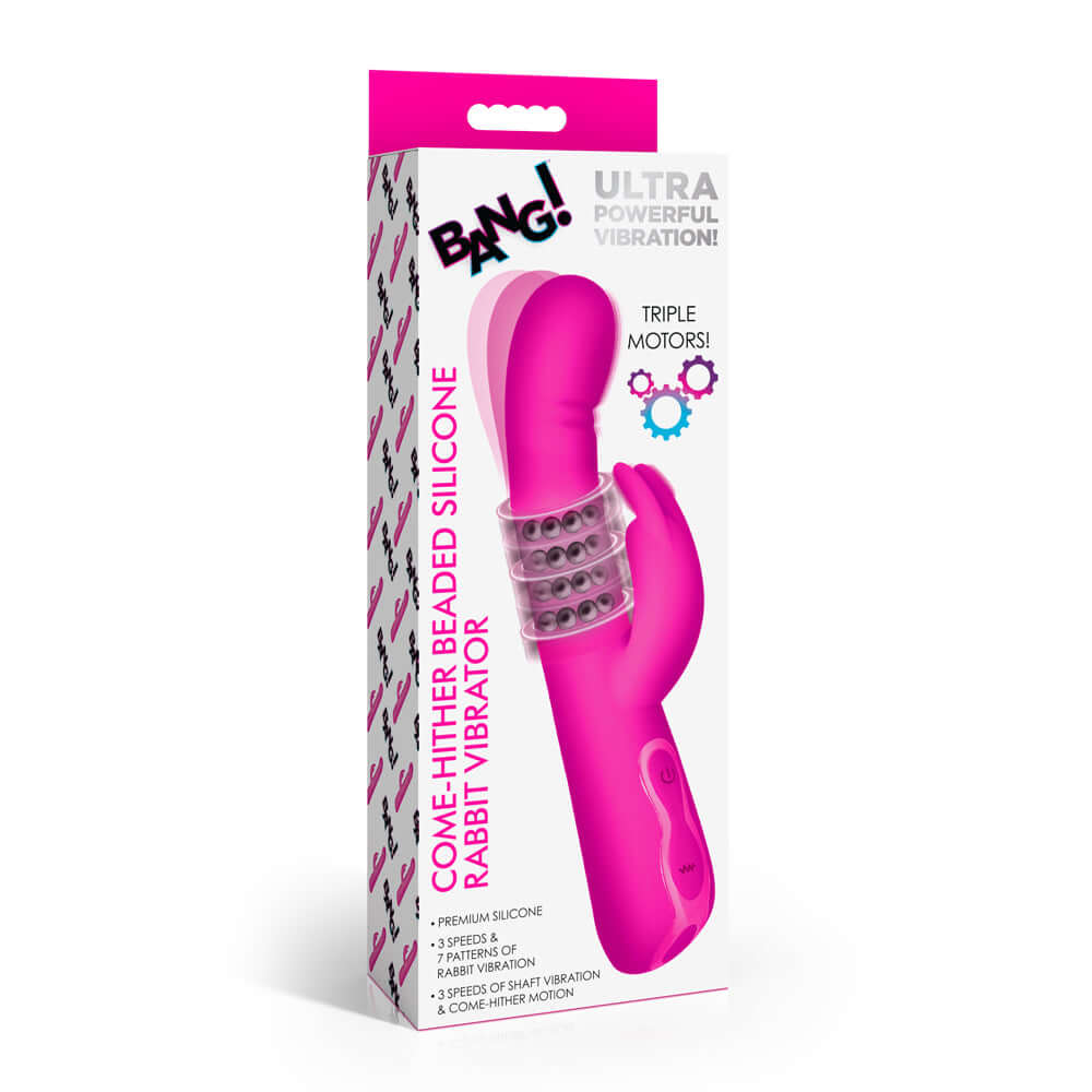 Bang! Come-Hither Beaded Silicone Rabbit Vibrator | 848518057020 | Discreet Personal Wellness