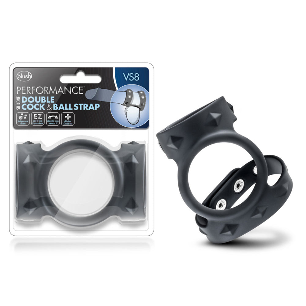 Performance VS8 Silicone Double Penis & Ball Strap Black | 850002870152 | Discreet Personal Wellness
