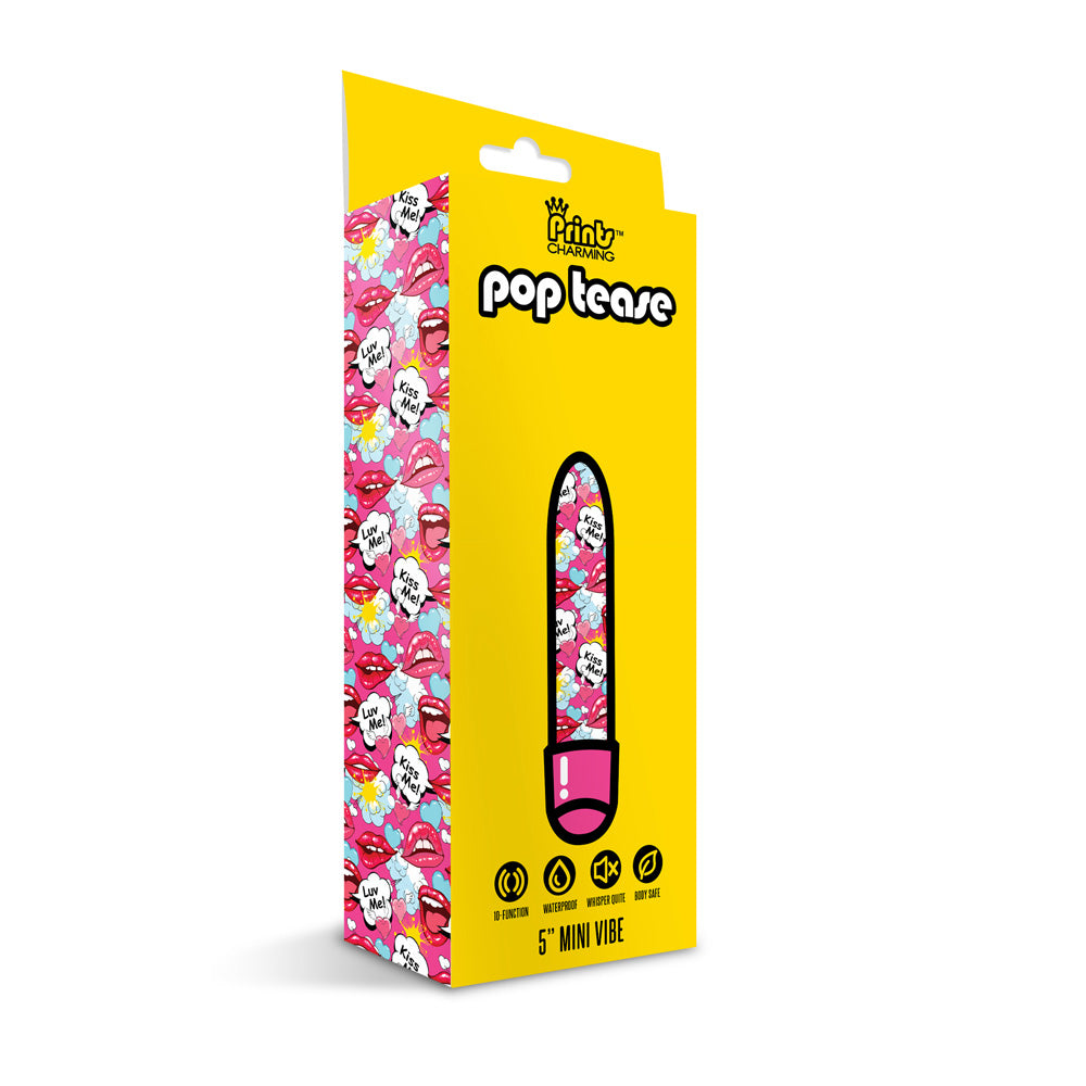 Prints Charming Pop Tease 5" Mini Vibe Kiss Me Pink | 850010096155 | Discreet Personal Wellness