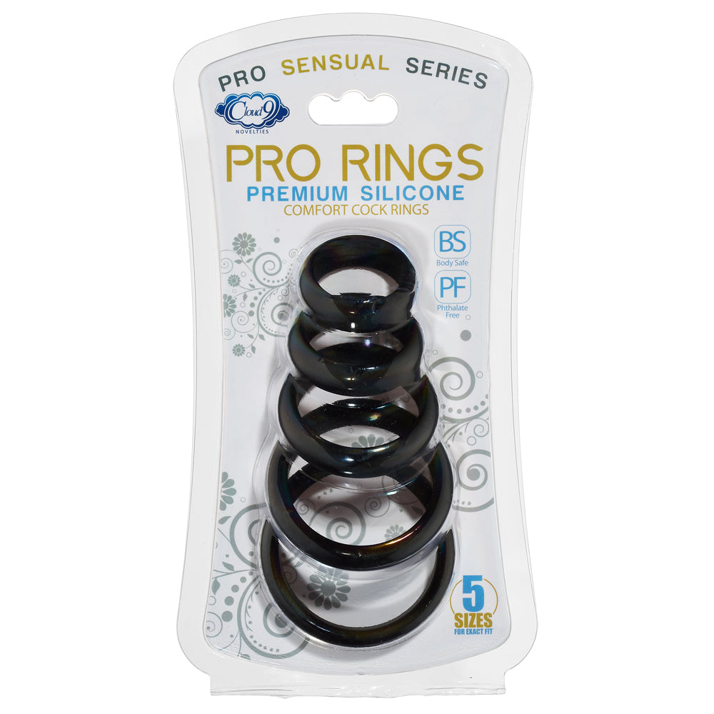 Cloud 9 Pro Sensual Comfort Penis Rings 5 Pack W/ Flat Back Design | 850013016860 | Discreet Personal Wellness