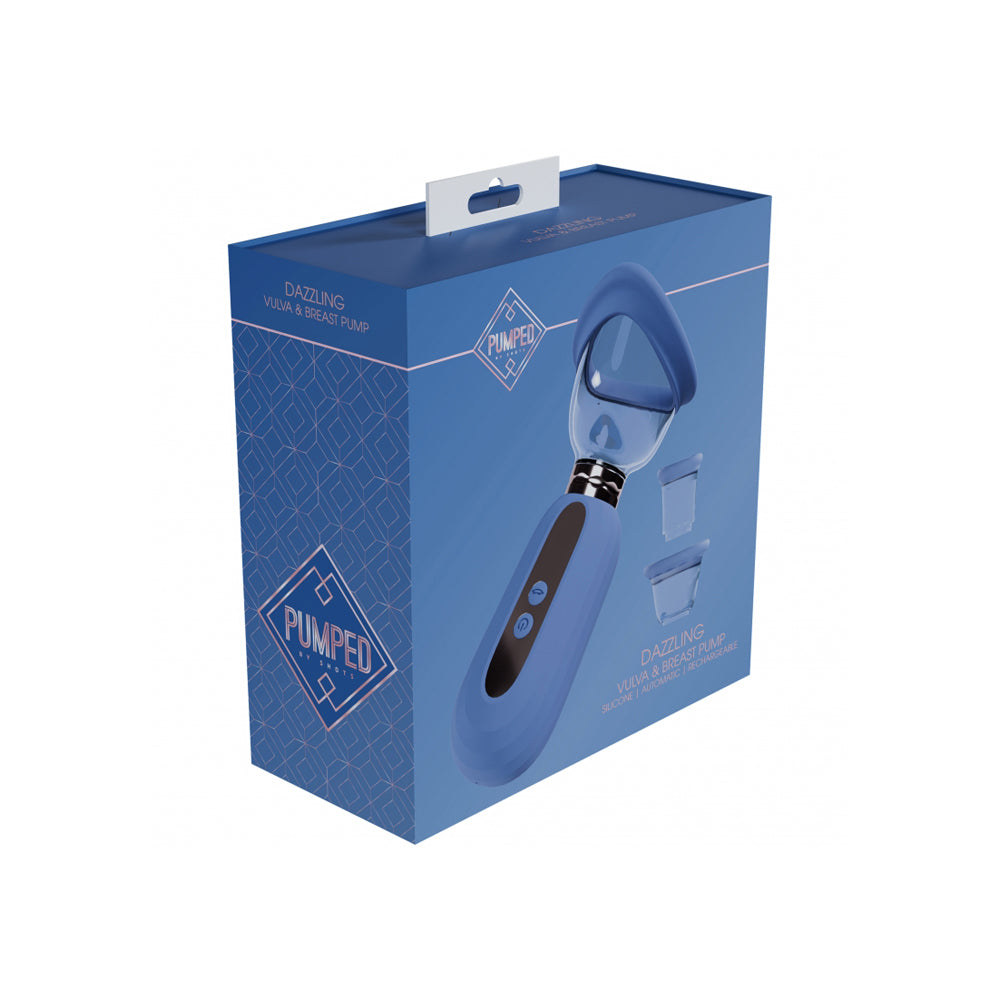 Pumped Dazzling Automatic 5-Speed Silicone Rechargeable Vulva, Clitoral, Nipple & Breast Pump Blue | 8714273055378 | Discreet Personal Wellness