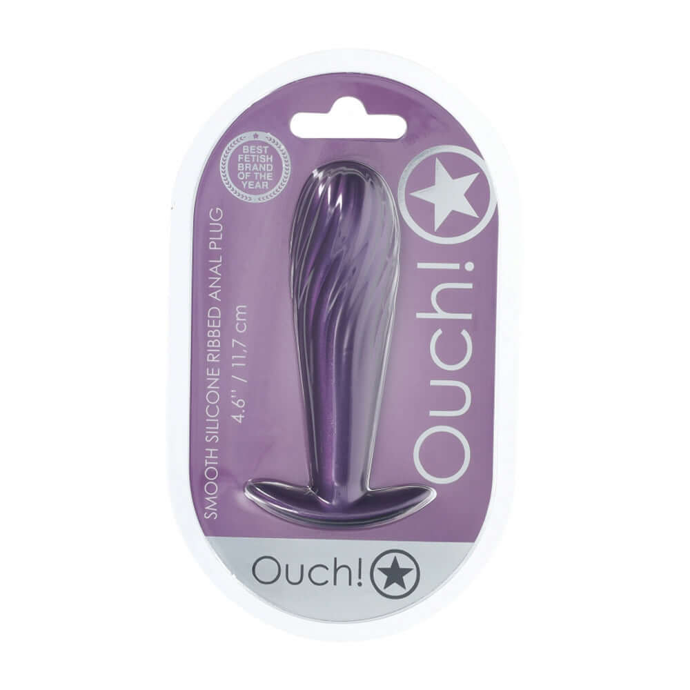 Ouch! Ribbed Anal Plug Silicone Metallic Purple | 8714273057174 | Discreet Personal Wellness