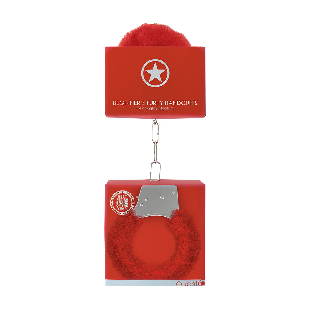 Ouch! Beginner's Handcuffs Furry Red | 8714273074102 | Discreet Personal Wellness