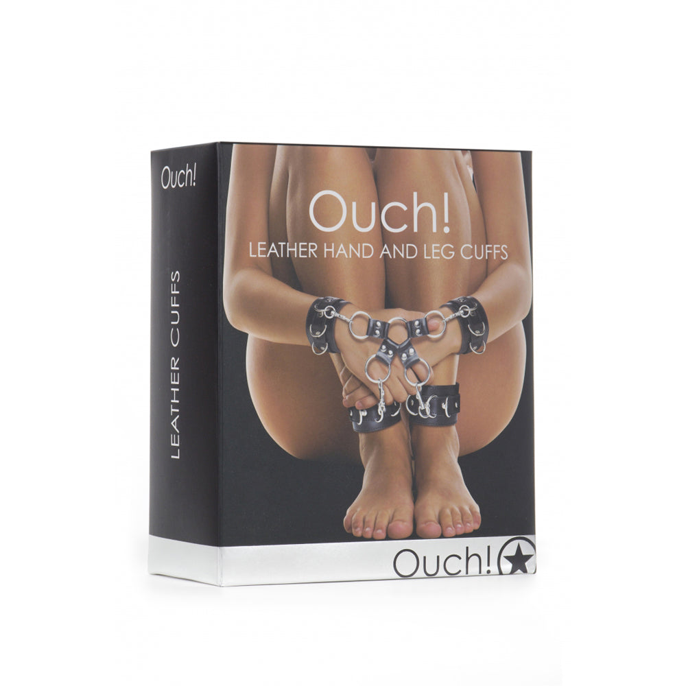 Ouch! Leather Hand And Legcuffs Black | 8714273309440 | Discreet Personal Wellness