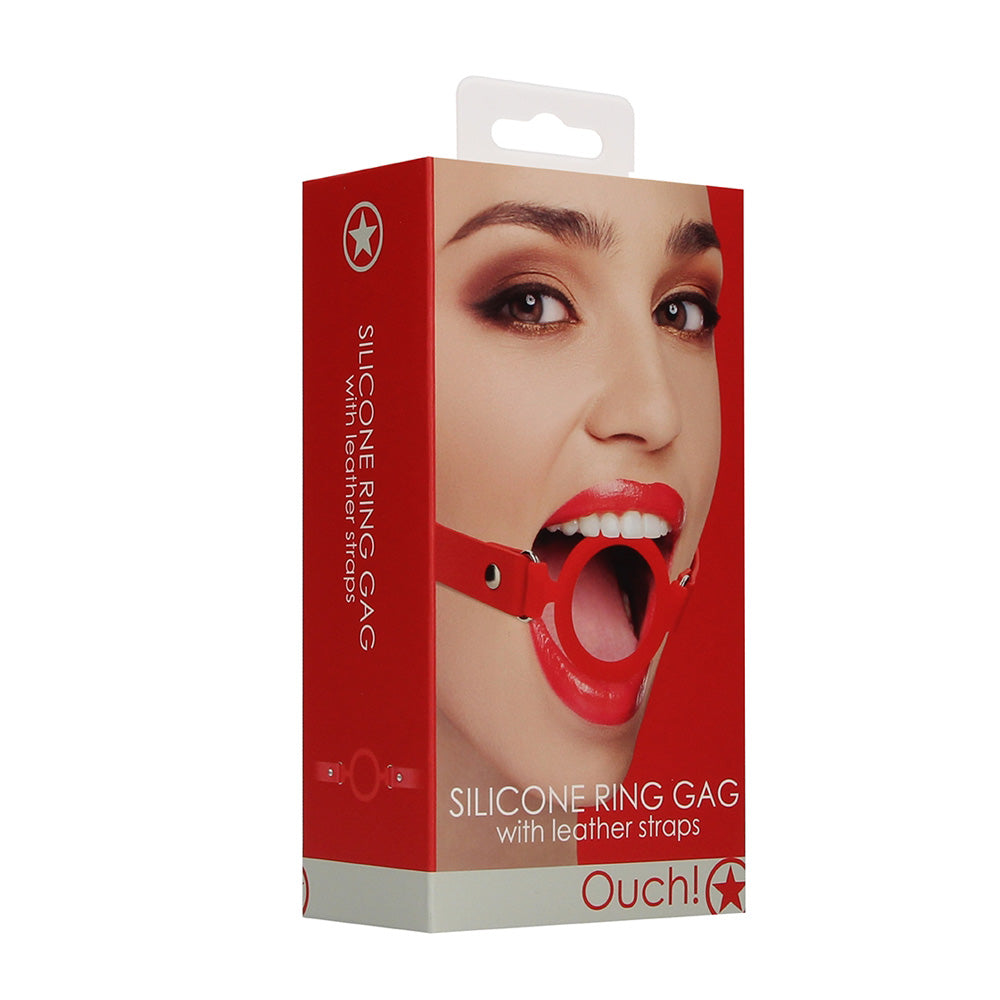 Ouch! Silicone Ring Gag With Leather Straps Red | 8714273492517 | Discreet Personal Wellness