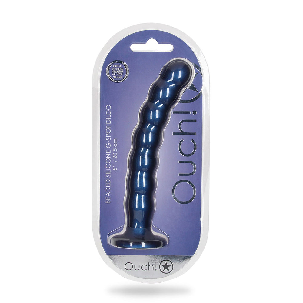 Beaded Silicone G-Spot Dildo 8" Metallic Blue | 8714273495174 | Discreet Personal Wellness