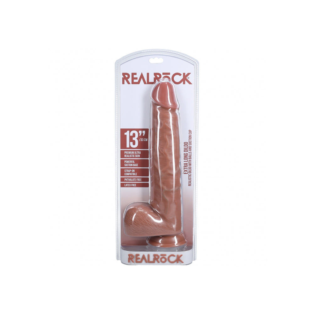 Realrock Extra Long Realistic Dildo With Balls 13" Tan | 8714273505026 | Discreet Personal Wellness