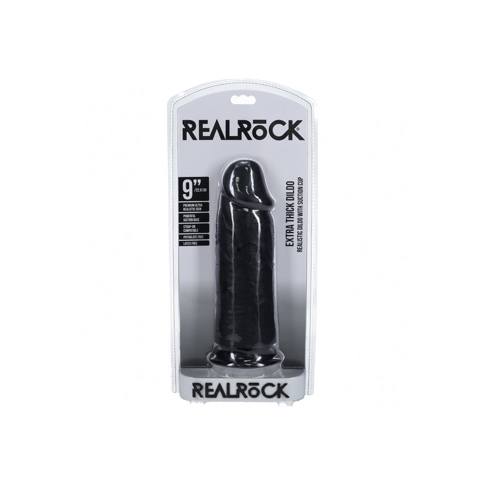 Realrock Extra Thick Realistic Dildo No Balls 9" Black | 8714273505309 | Discreet Personal Wellness