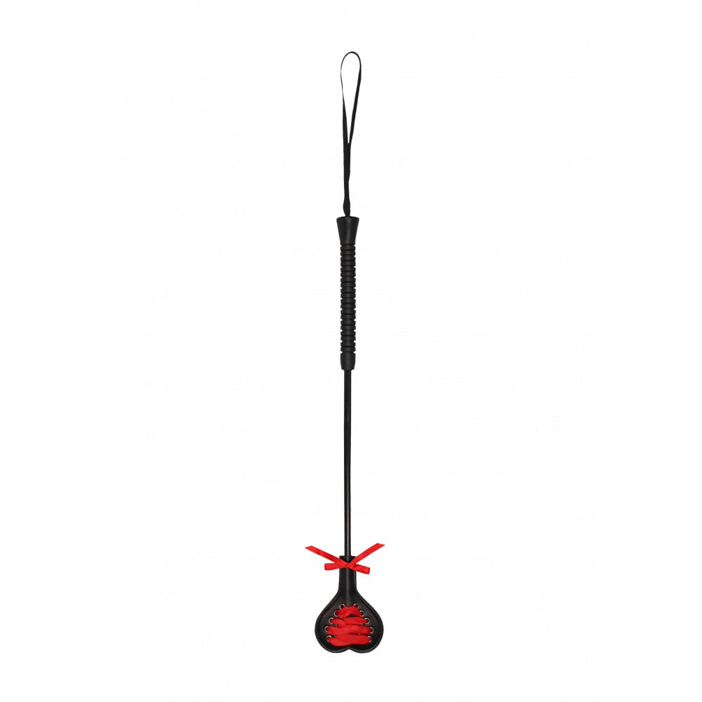 Ouch! Crop Black Heart With Red Lace Large | 8714273506870 | Discreet Personal Wellness