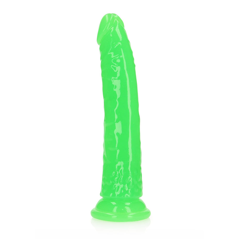 Realrock Glow In The Dark Slim Dildo 8'' Neon Green | 8714273519986 | Discreet Personal Wellness