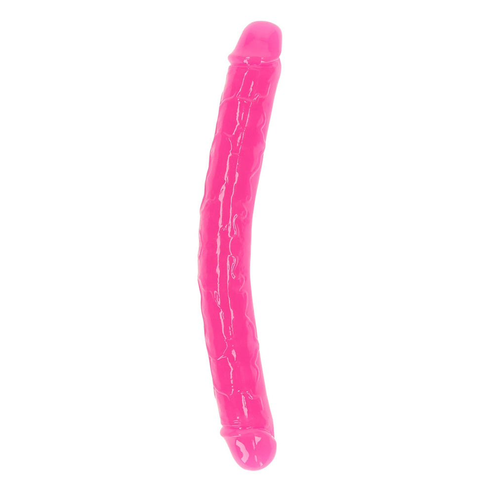 Realrock Glow In The Dark Double Penis 12'' Neon Pink | 8714273520258 | Discreet Personal Wellness