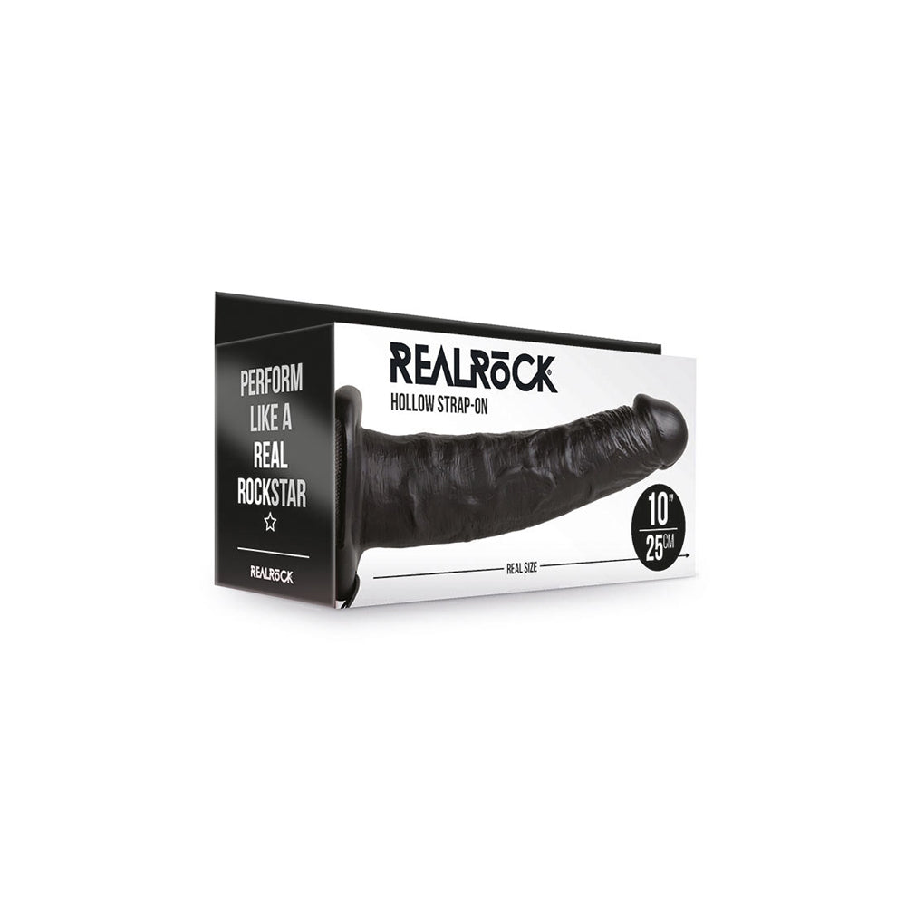 RealRock Hollow Strap-On Without Balls 10" Black | 8714273521347 | Discreet Personal Wellness