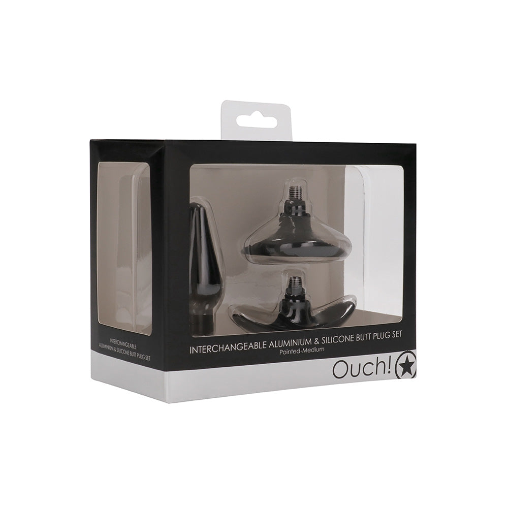 Ouch! Interchangeable Butt Plug Set Pointed Medium Black | 8714273531933 | Discreet Personal Wellness