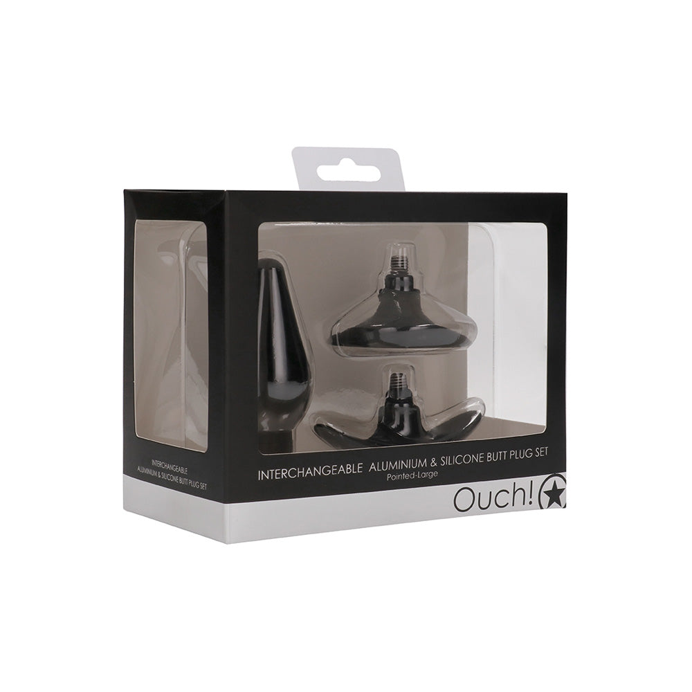 Ouch! Interchangeable Butt Plug Set Pointed Large Black | 8714273531940 | Discreet Personal Wellness
