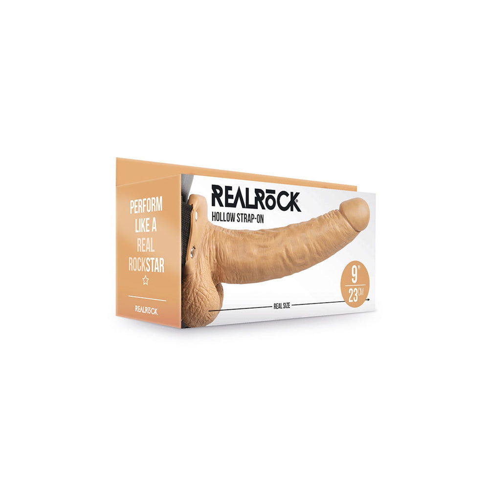 Realrock Hollow Strap-On With Balls 9" Tan | 8714273533746 | Discreet Personal Wellness
