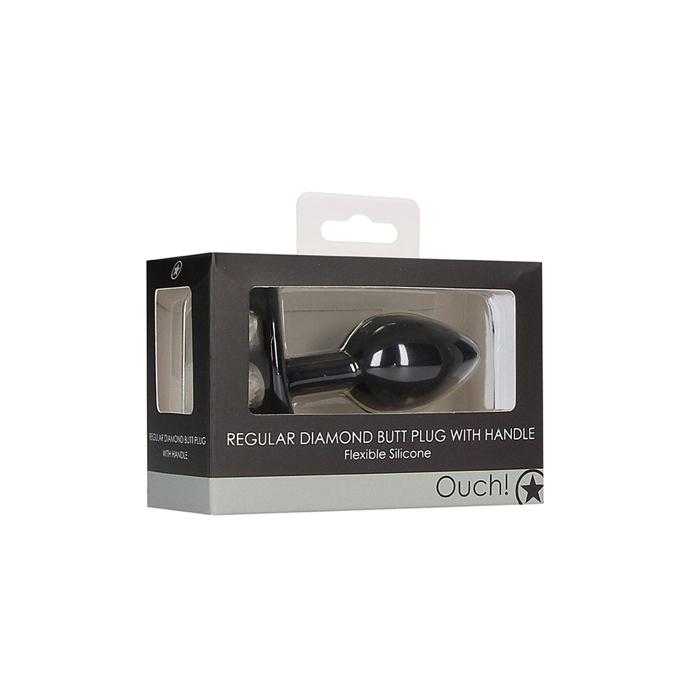 Ouch! Regular Diamond Butt Plug With Handle Black | 8714273544124 | Discreet Personal Wellness