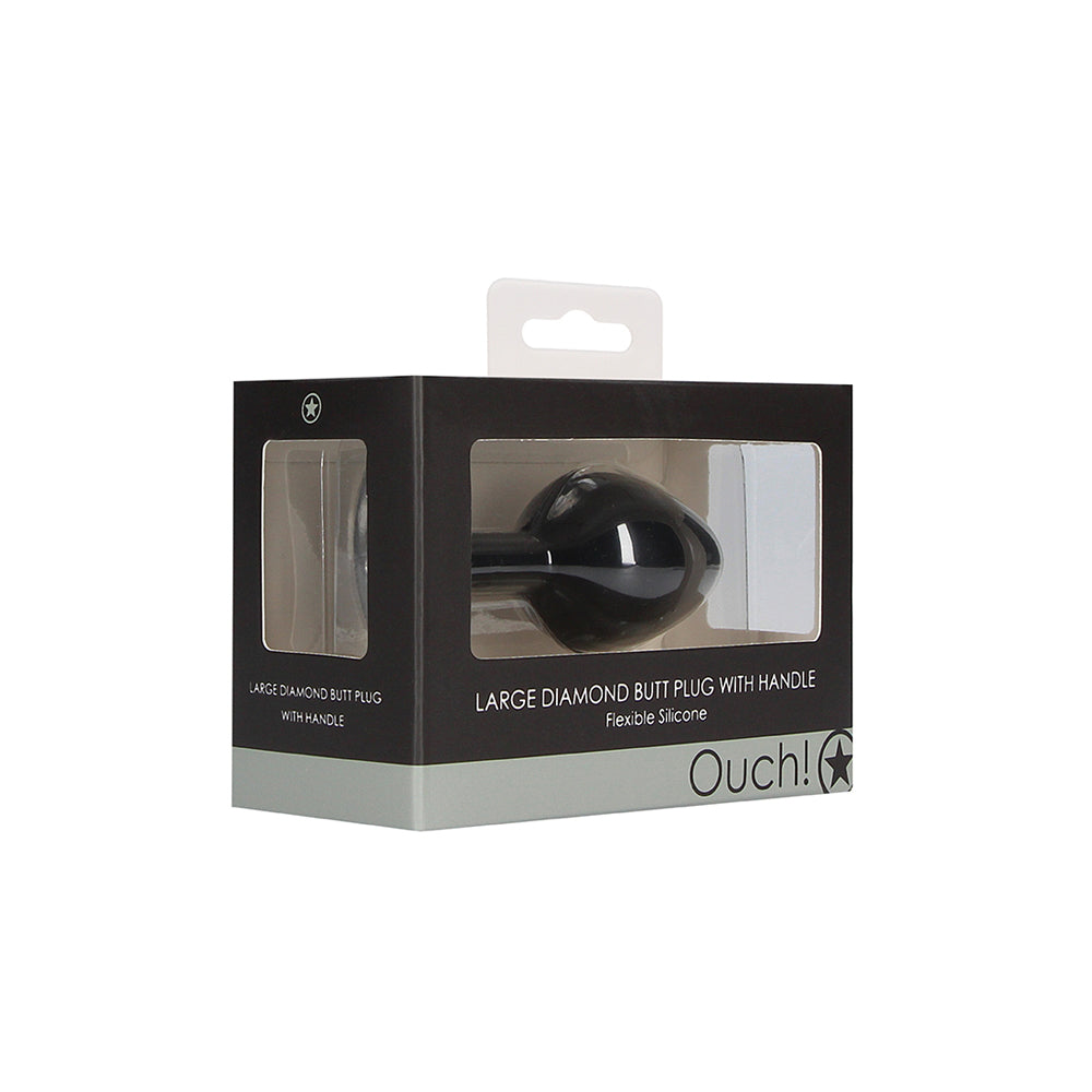 Ouch! Large Diamond Butt Plug With Handle Black | 8714273544131 | Discreet Personal Wellness