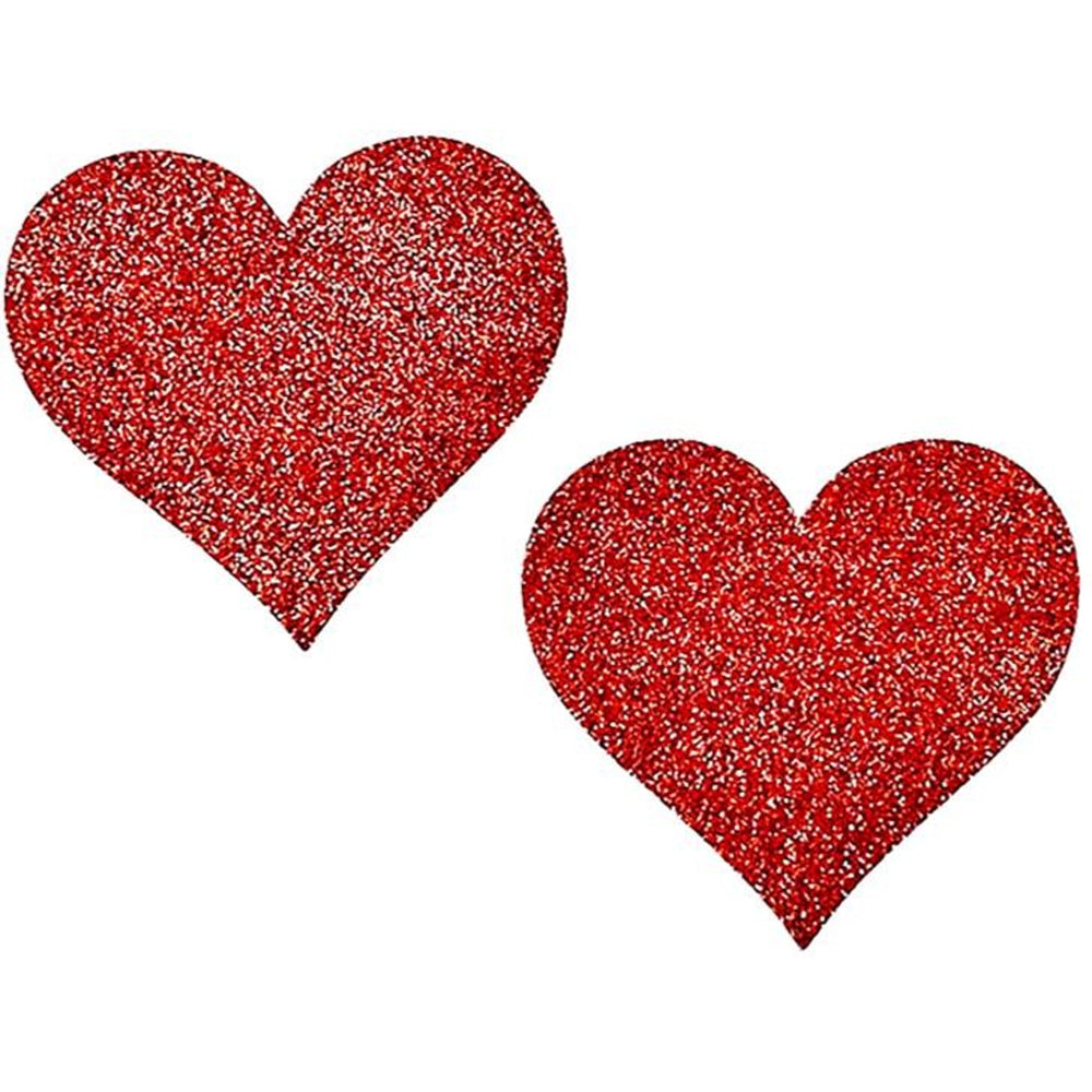 Heart Shaped Glitter Pasties Red O/S | 8932130201182 | Discreet Personal Wellness